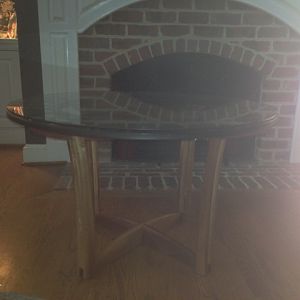 Coffee table, clock, wood, glass, mahogany