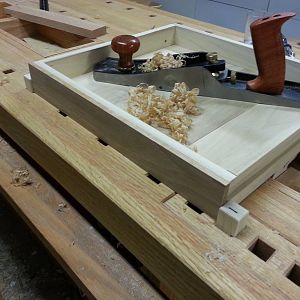 Planing tops of drawer fronts in wagon vice