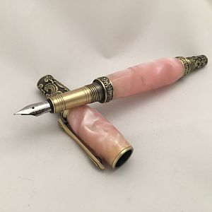 Antique Brass Victorian Fountain Pen in Pink Pearl Acrylic