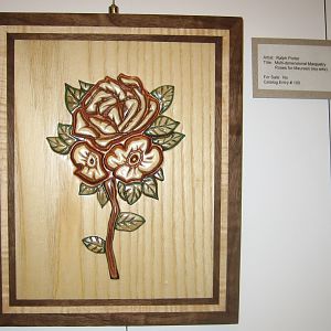 Marquetry work done in 2008. Multi-dimensional marquetry roses for Maureen