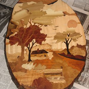 Marquetry work done in 2008.  Call this my "Dream Cabin on Country Str