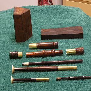 Northumbrian bagpipe - stocks, blowpipe, tenor and bass drones