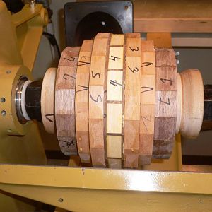 Mounted on lathe in two sections