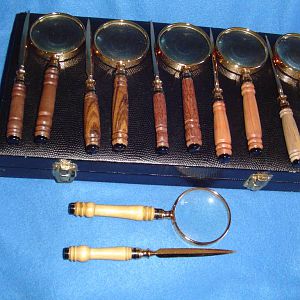 Magnifying glass and letter opener desk sets