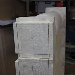 stack of posts - with tenons cheeks roughed out on Bandsaw
