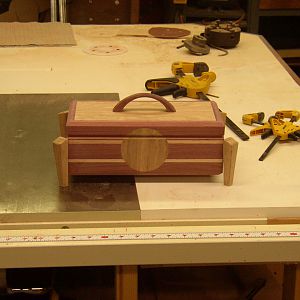 Purpleheart & curly Red Oak box with handle WIP