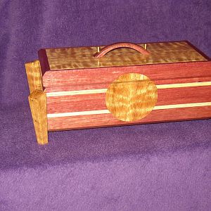 Purpleheart and curly Red Oak box finished