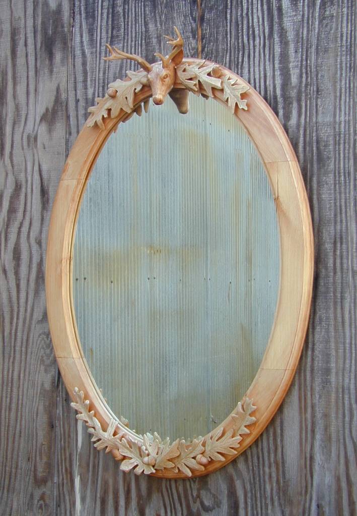 carved deer mirror