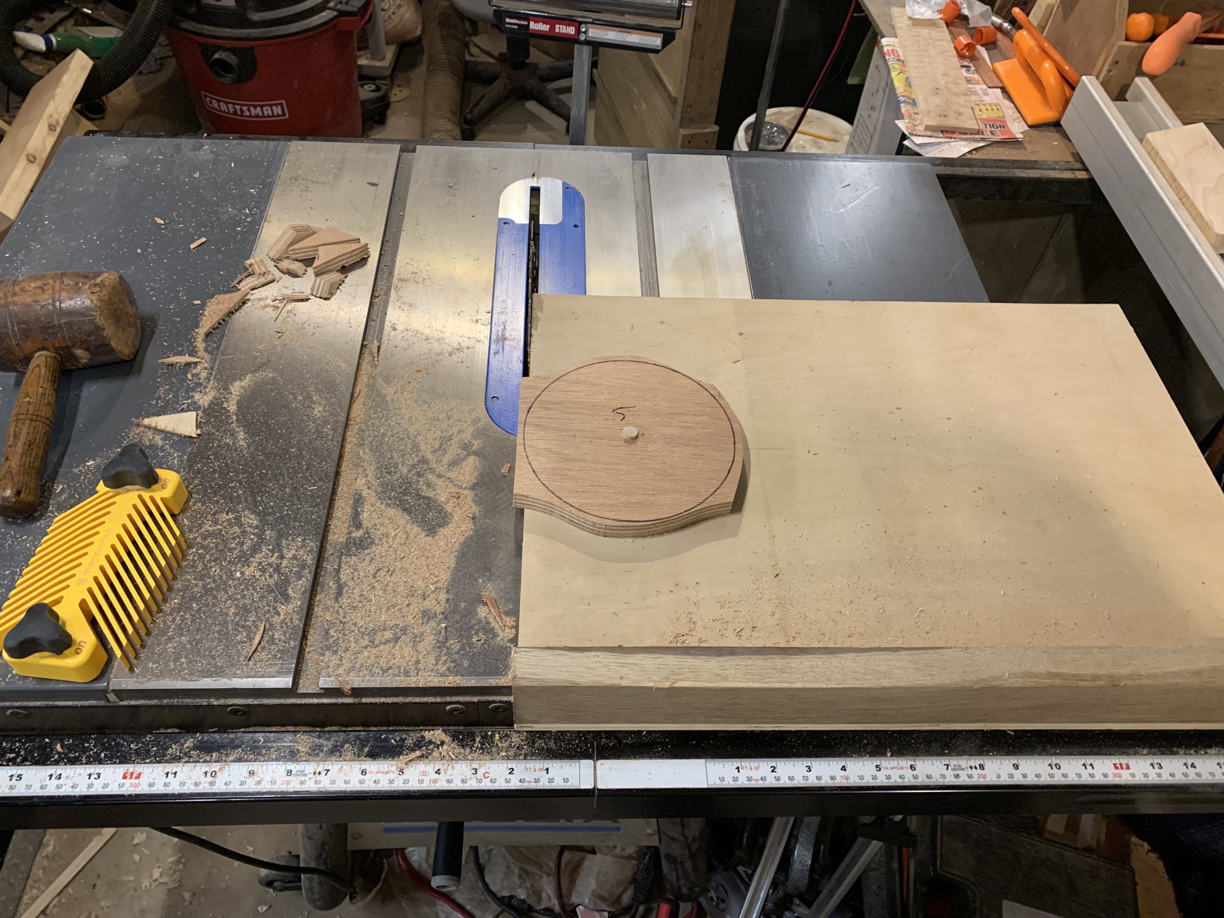Cutting discs with table saw jig