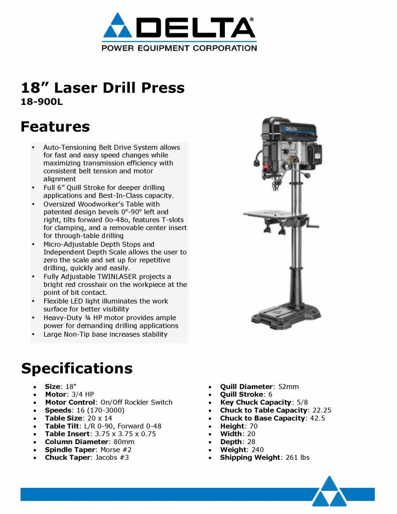 Delta Drill Press Specs