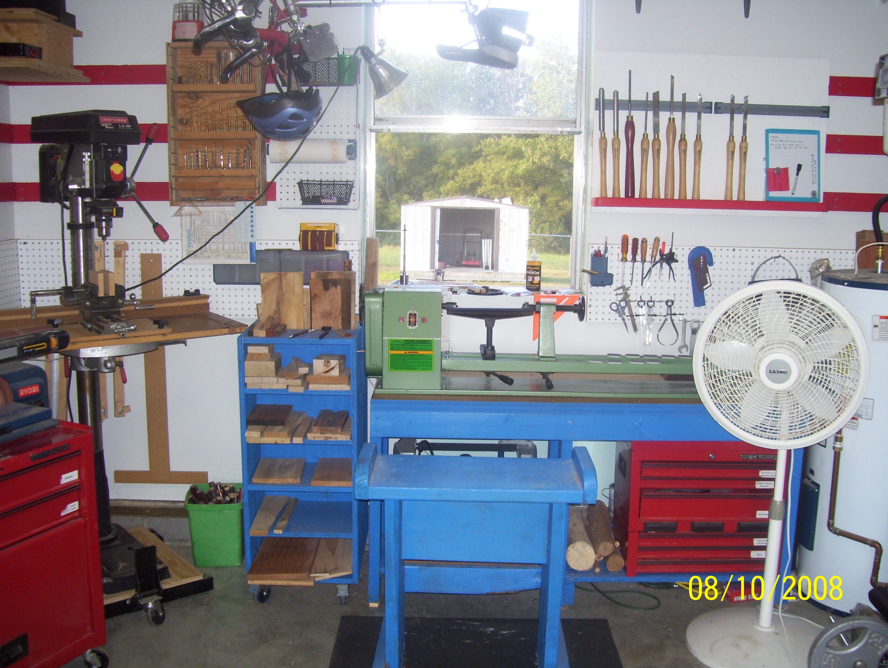 Drill press, lathe, and cutoff storage