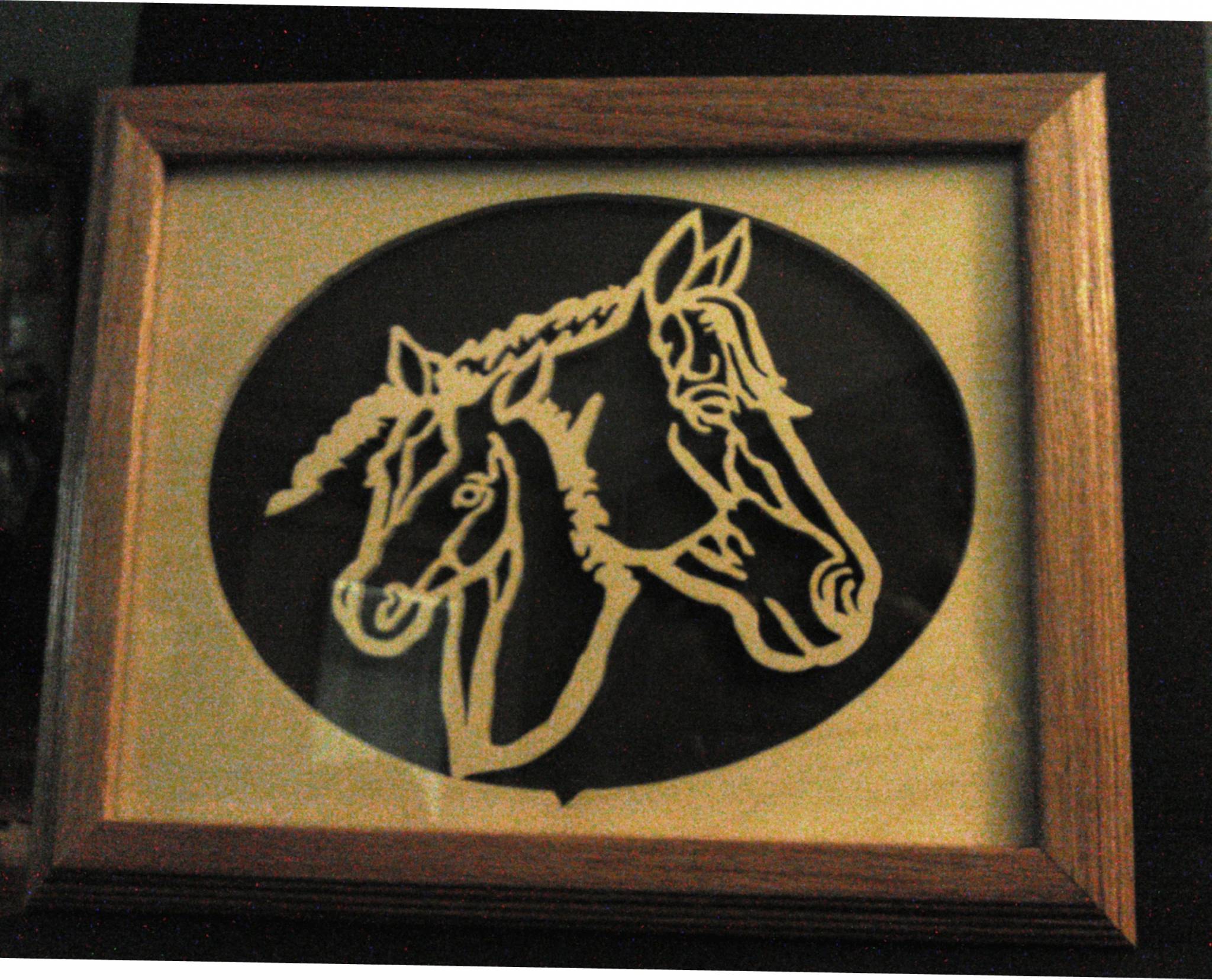 Mare and colt heads in self-framed mat board