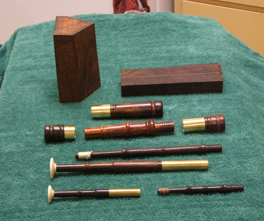 Northumbrian bagpipe - stocks, blowpipe, tenor and bass drones
