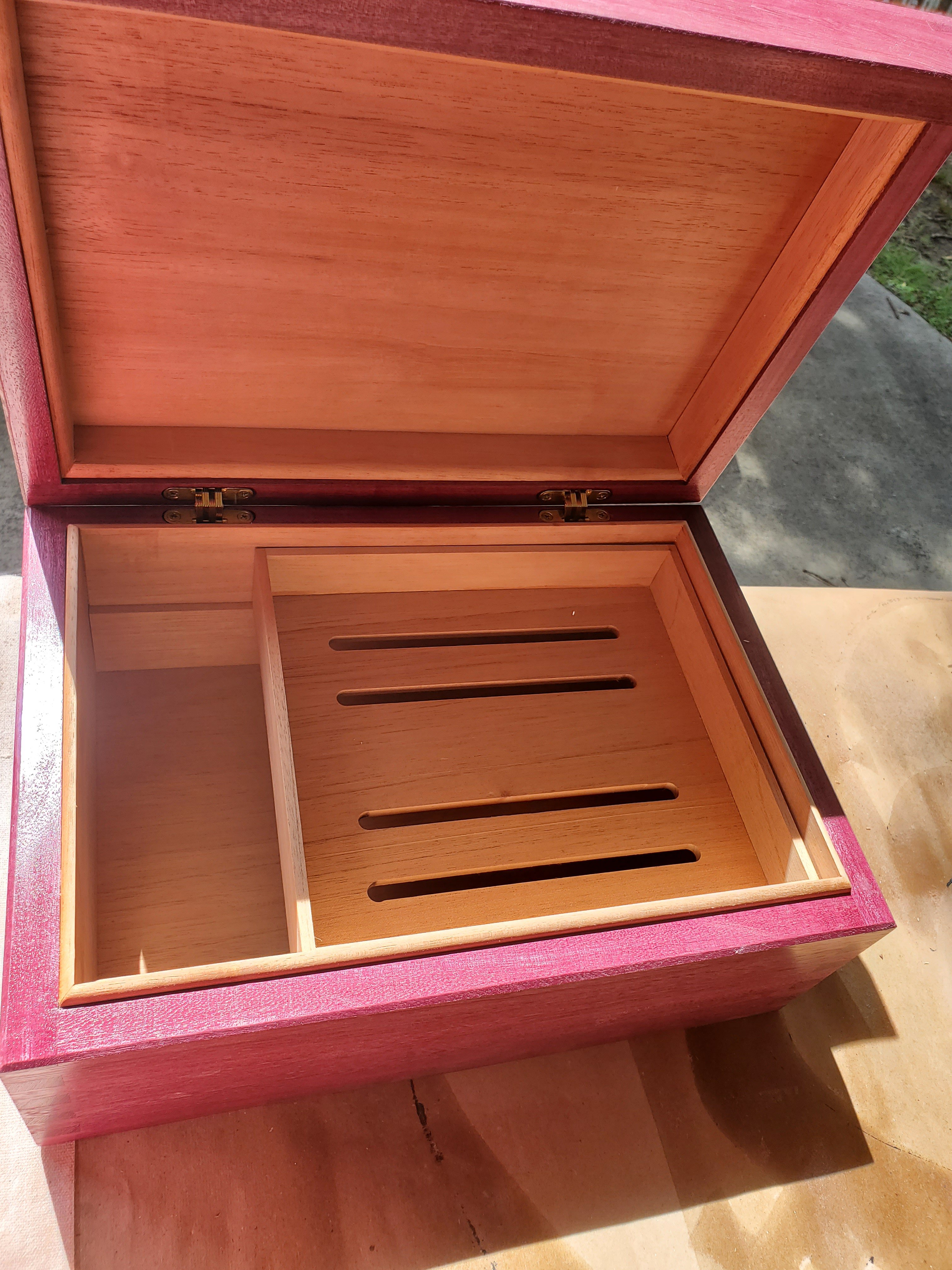 Purpleheart Humidor Inside with tray