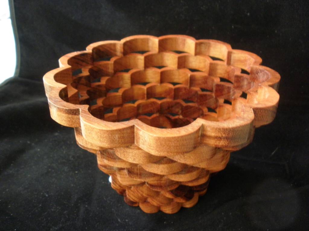 Round basket in Brazilian Cherry, top angled view