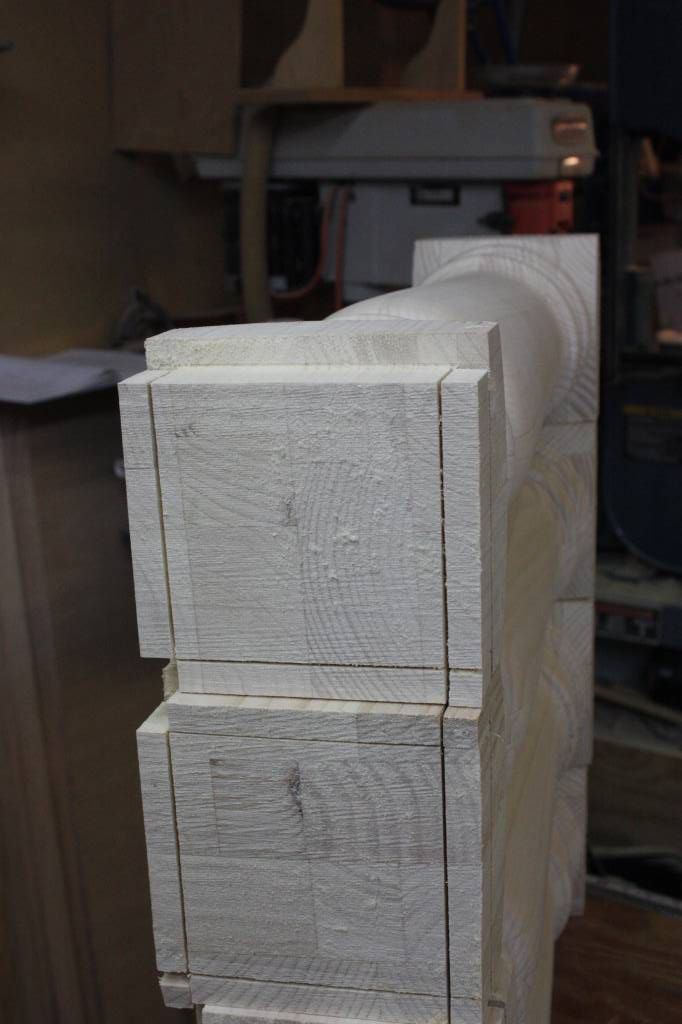 stack of posts - with tenons cheeks roughed out on Bandsaw