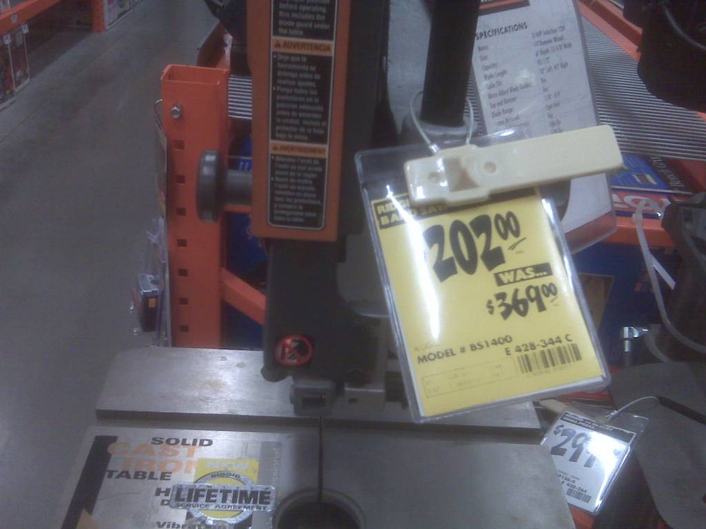 Bandsaw price tag