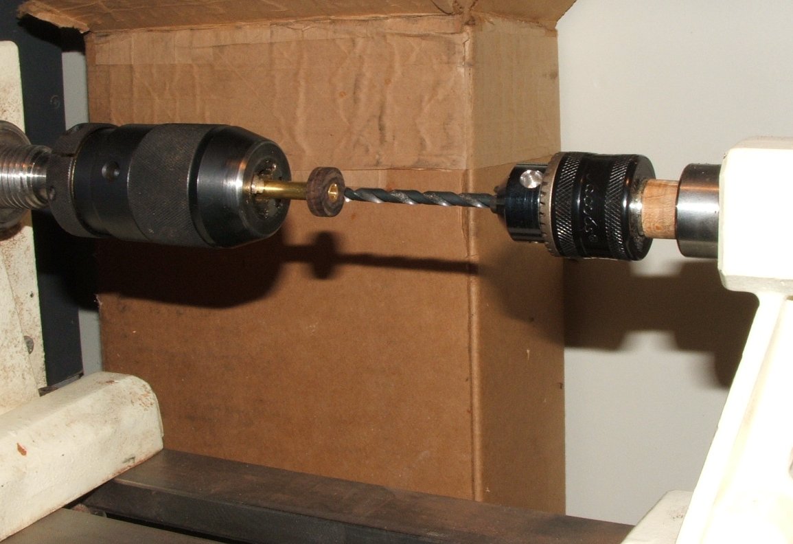 Brass bushing boring setup on the Jet woodturning lathe