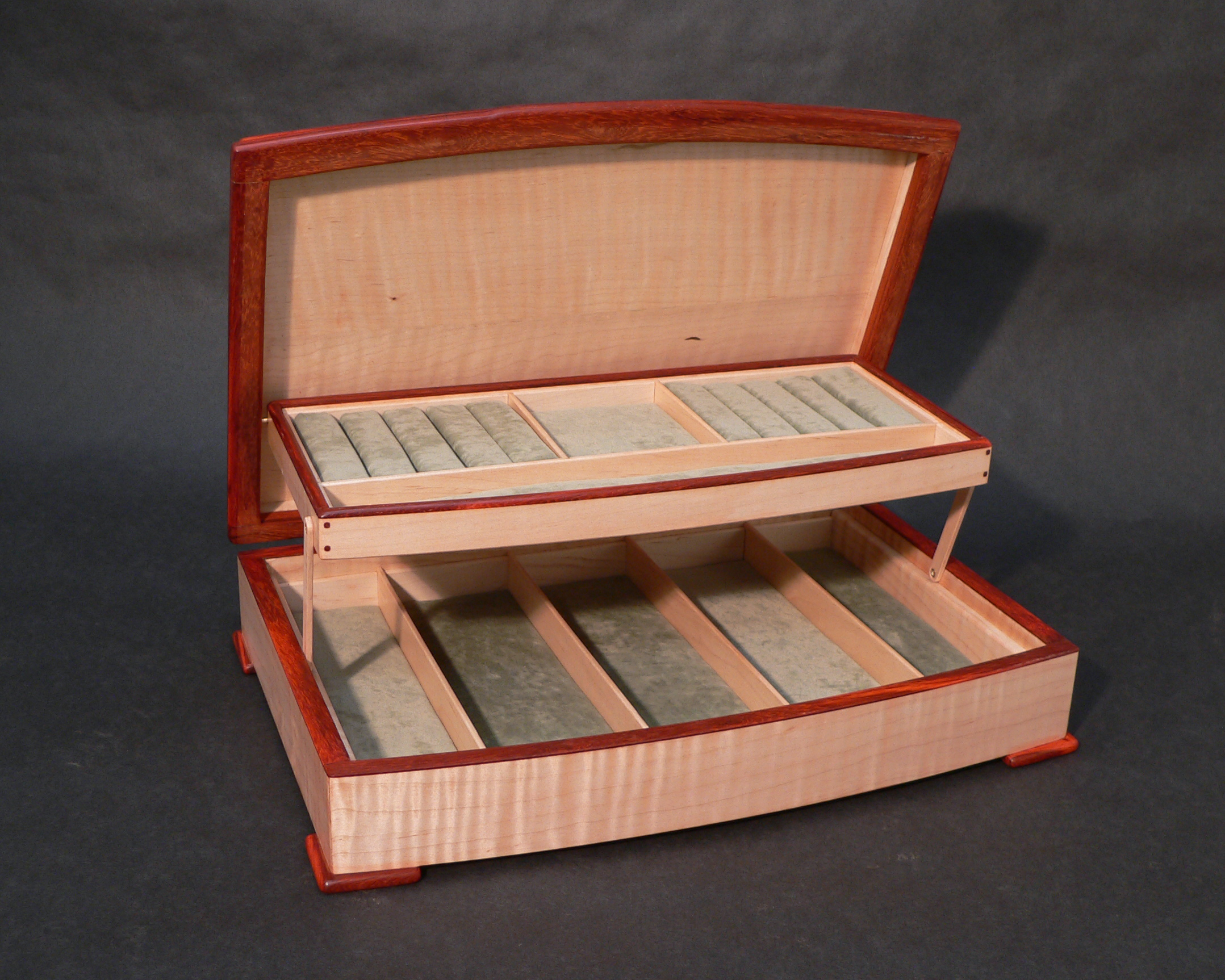 Curly maple jewelry box - open