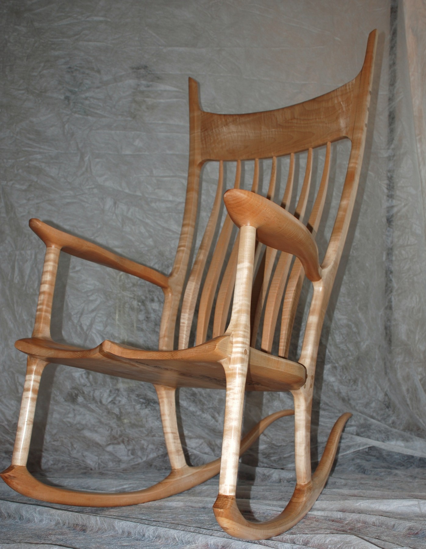 Curly Maple Maloof style rocker with cello seat