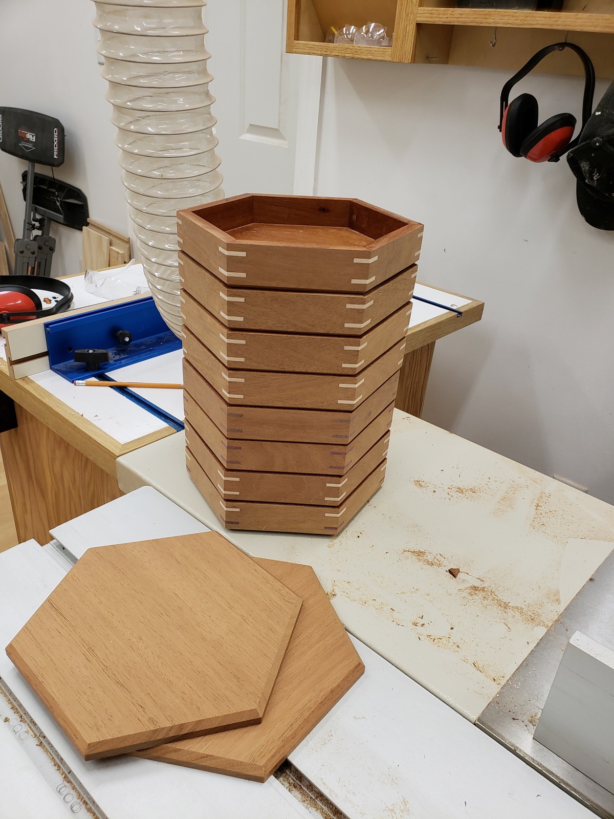 Mahogany dice trays, splined miters