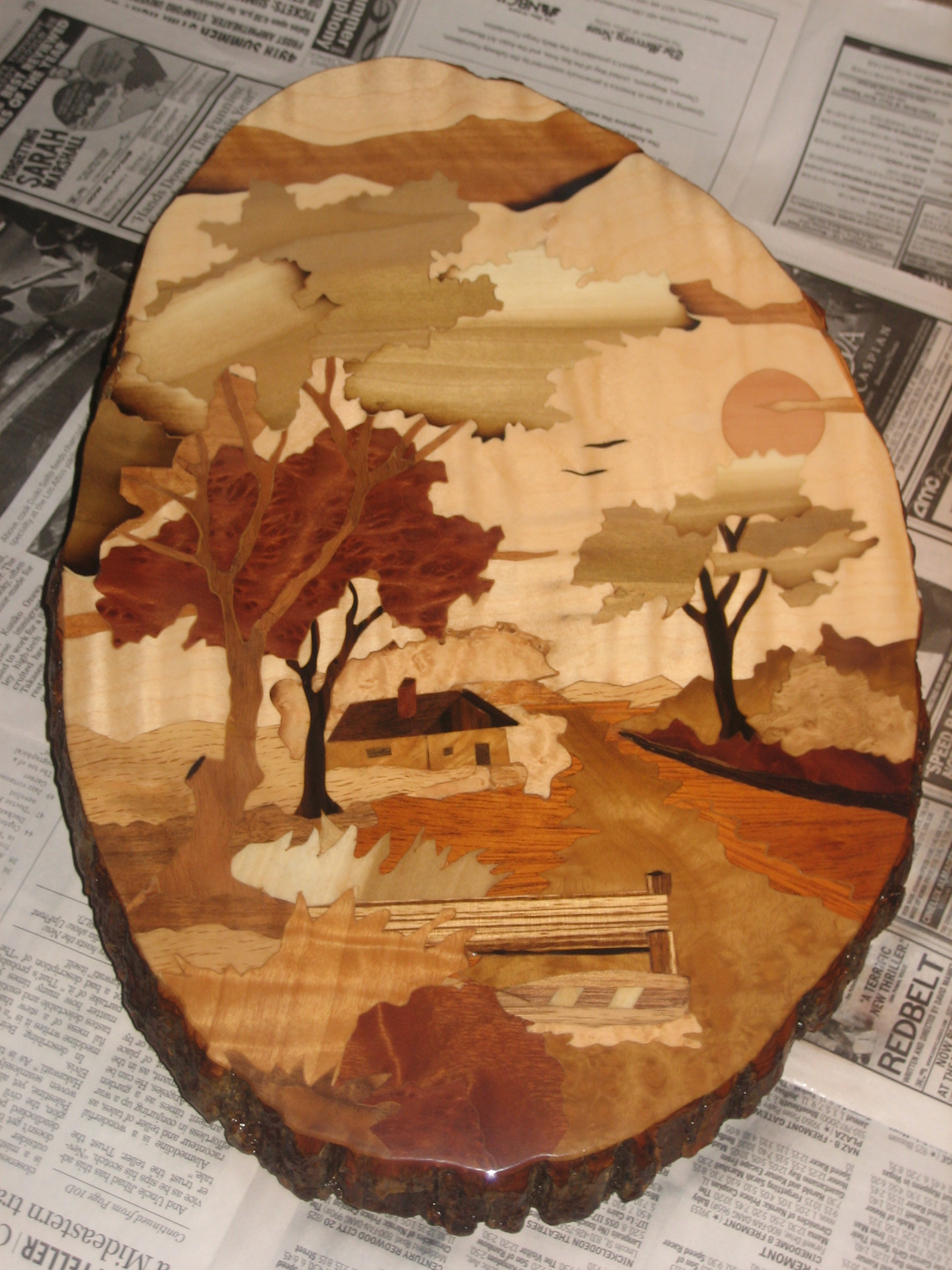 Marquetry work done in 2008.  Call this my "Dream Cabin on Country Str