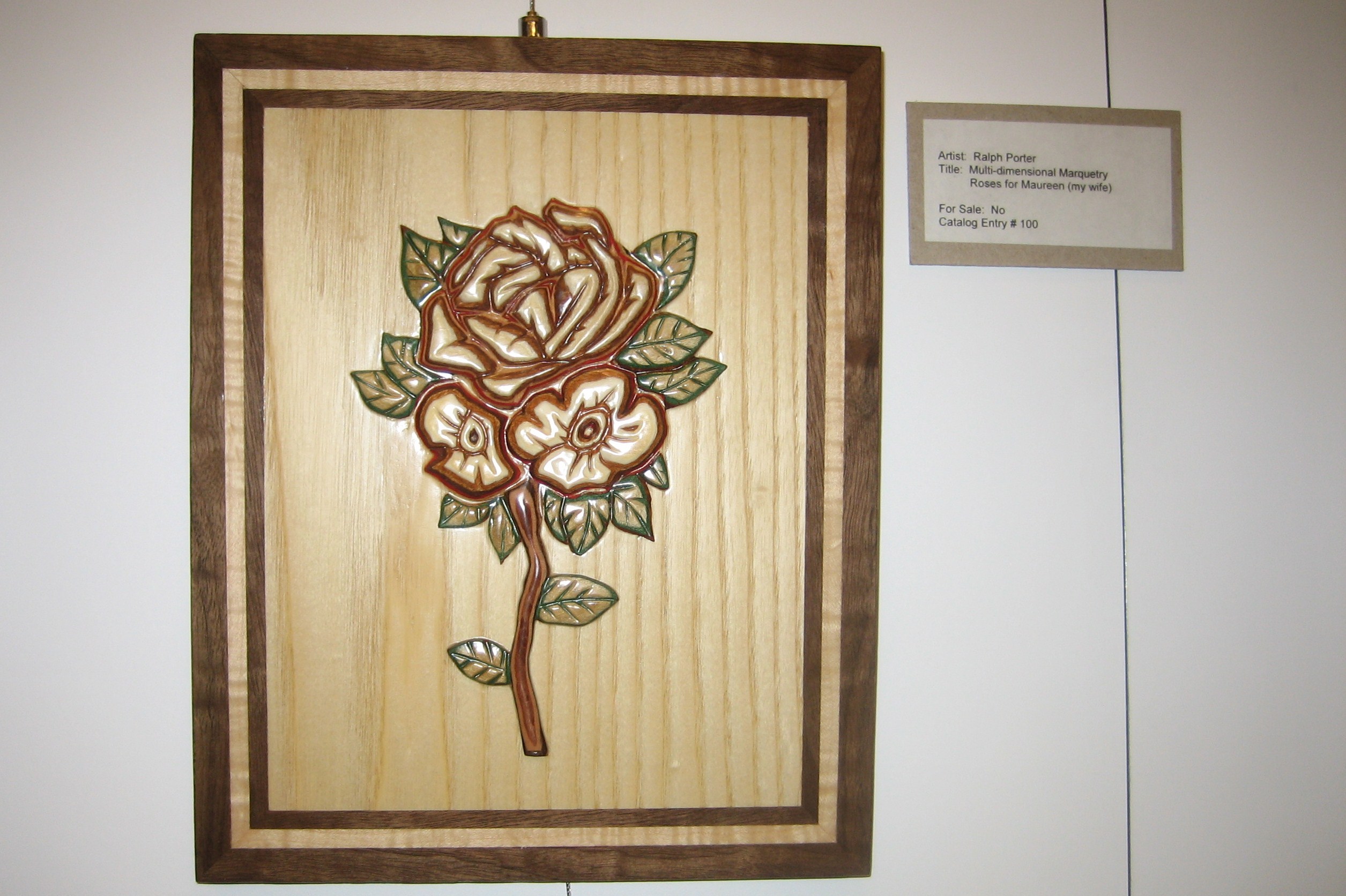 Marquetry work done in 2008. Multi-dimensional marquetry roses for Maureen