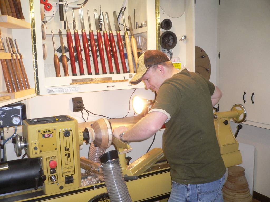 Turning the inside of the segmented bowl